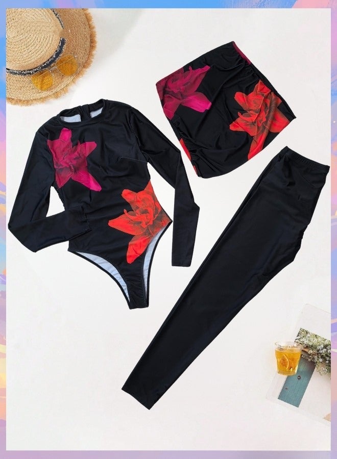 Fianser Burkini 3-Piece Swimwear Swimsuits Set Long Sleeve With Skirt Beachwear Fashion Classic Arabic Clothing Sun UV Protection Diving Suit Surfing Suit Quick Dry Swimming Costume Zipper Long Pants - Image 4